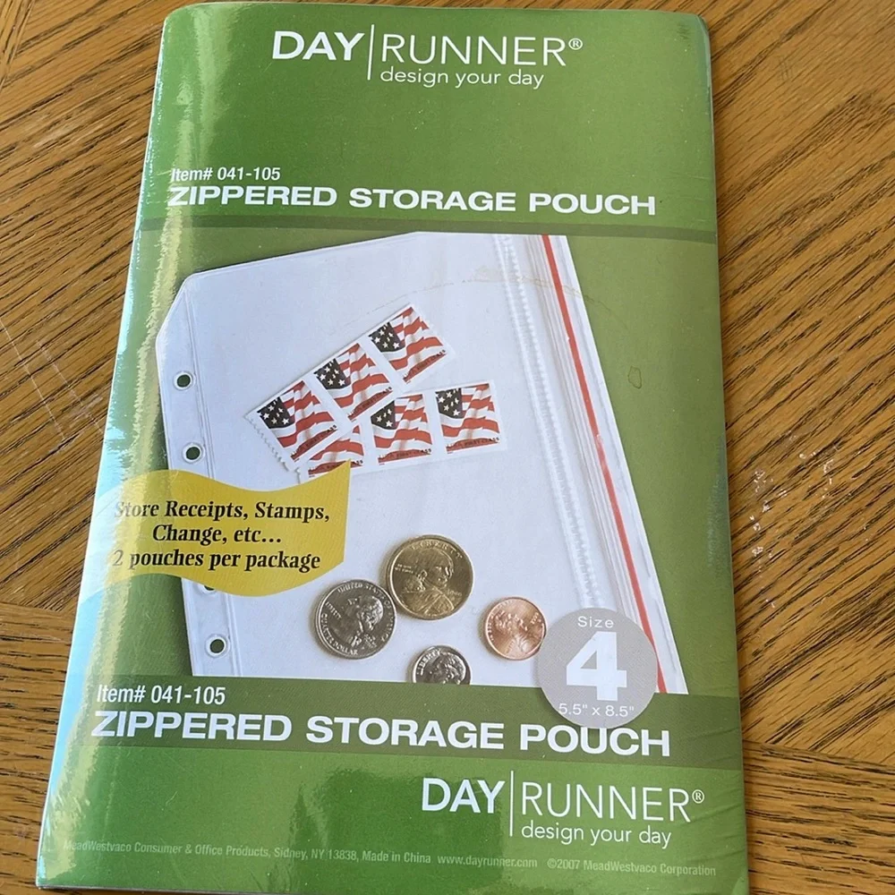 Day Runner Zippered Storage Pouch (2 Pouches) Size 4 (5.5” x 8.5”) NEW